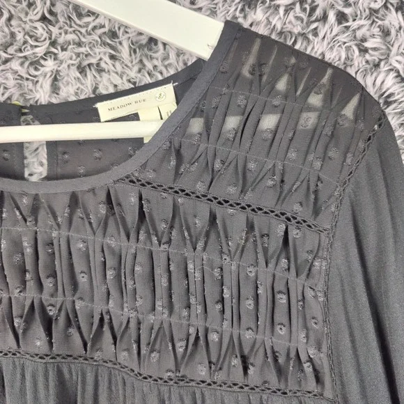 Meadow Rue Anthro Black Long Sleeve Witchy Coquette Goth Top Womens Medium Sheer - Picture 3 of 11